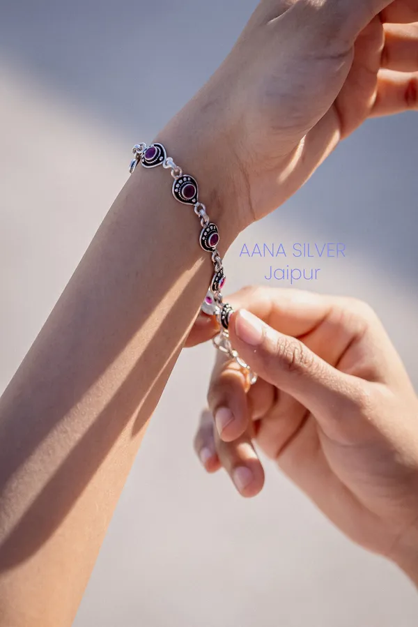 925_Pure_Sterling_Silver_|_Aabharan_Stone_Studded_Bracelet_|_Well_Stamped_&_Hallmarked