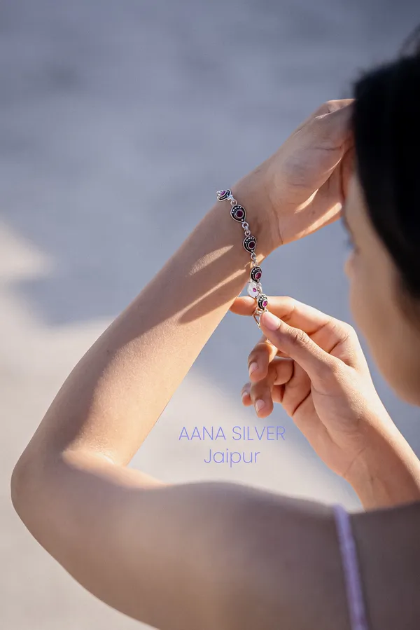 925_Pure_Sterling_Silver_|_Aabharan_Stone_Studded_Bracelet_|_Well_Stamped_&_Hallmarked