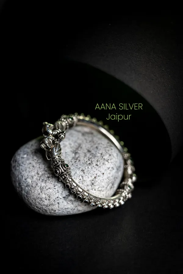 925_Pure_Sterling_Silver_|_Saundarya_Multi_Stone_Peacock_Kada_|_Well_Stamped_&_Hallmarked
