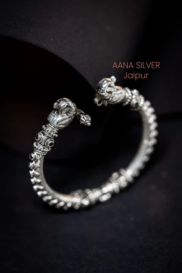 925_Pure_Sterling_Silver_|_Saundarya_Multi_Stone_Peacock_Kada_|_Well_Stamped_&_Hallmarked