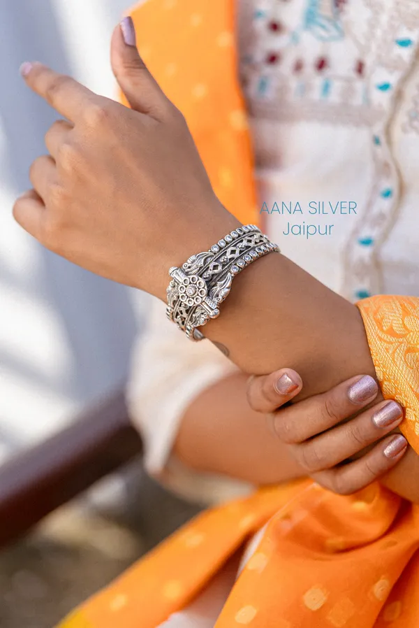 925_Pure_Sterling_Silver_|_Saundarya_Detailed_Peacock_Kada_|_Well_Stamped_&_Hallmarked