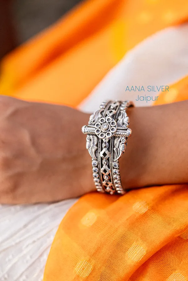 925_Pure_Sterling_Silver_|_Saundarya_Detailed_Peacock_Kada_|_Well_Stamped_&_Hallmarked