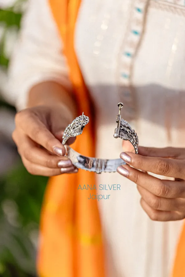 925_Pure_Sterling_Silver_|_Saundarya_Detailed_Peacock_Kada_|_Well_Stamped_&_Hallmarked