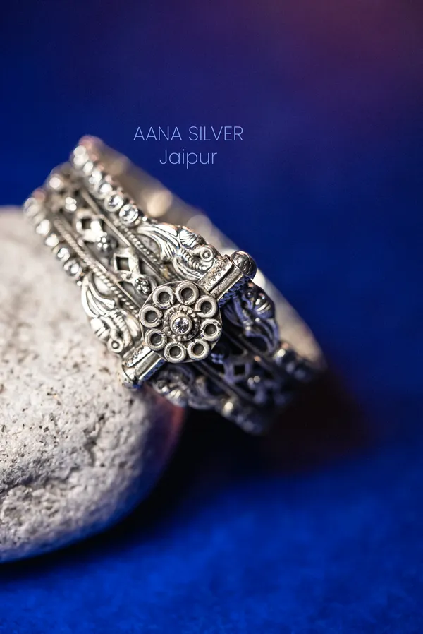 925_Pure_Sterling_Silver_|_Saundarya_Detailed_Peacock_Kada_|_Well_Stamped_&_Hallmarked