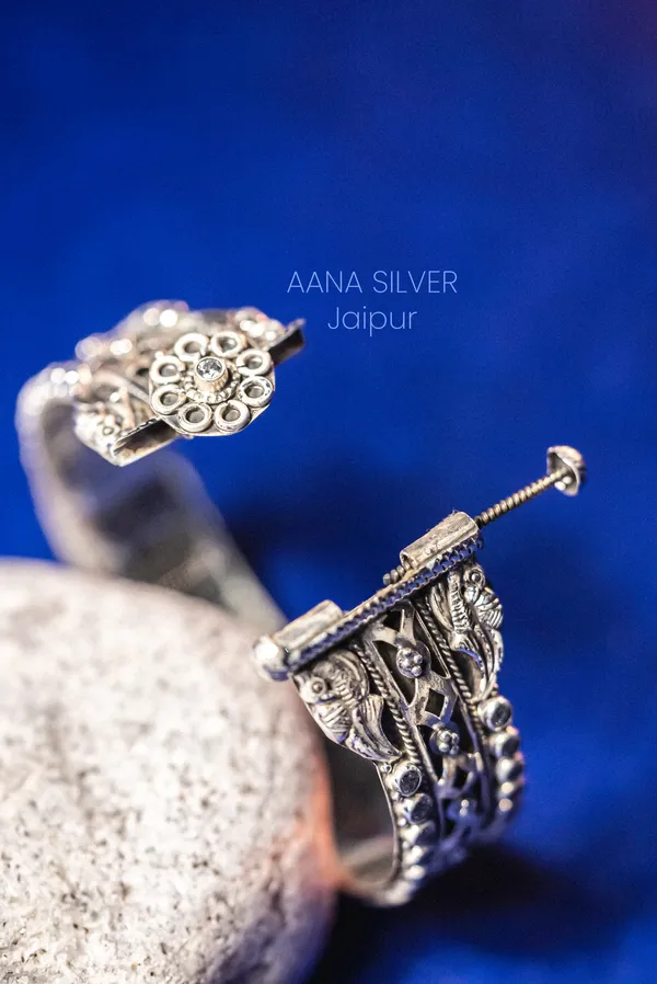 925_Pure_Sterling_Silver_|_Saundarya_Detailed_Peacock_Kada_|_Well_Stamped_&_Hallmarked