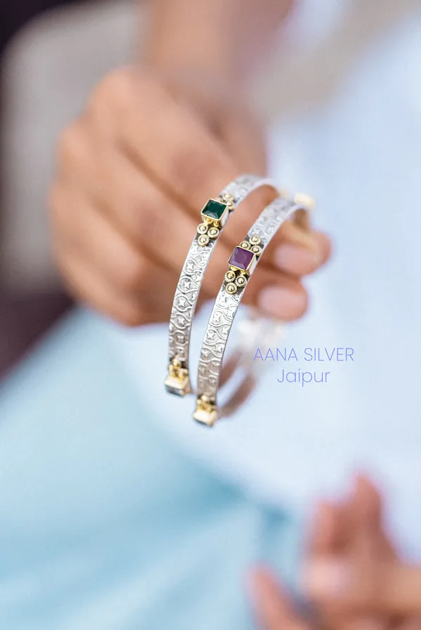 925_Pure_Sterling_Silver_|_Saundarya_Multi_Stone_Bangles_|_Well_Stamped_&_Hallmarked