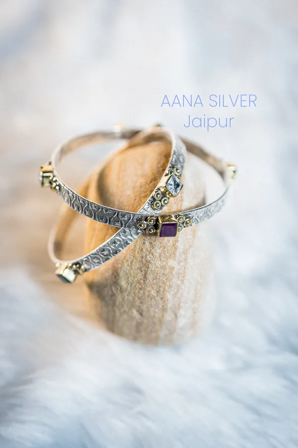 925_Pure_Sterling_Silver_|_Saundarya_Multi_Stone_Bangles_|_Well_Stamped_&_Hallmarked