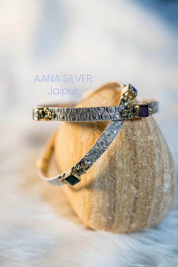 925_Pure_Sterling_Silver_|_Saundarya_Multi_Stone_Bangles_|_Well_Stamped_&_Hallmarked