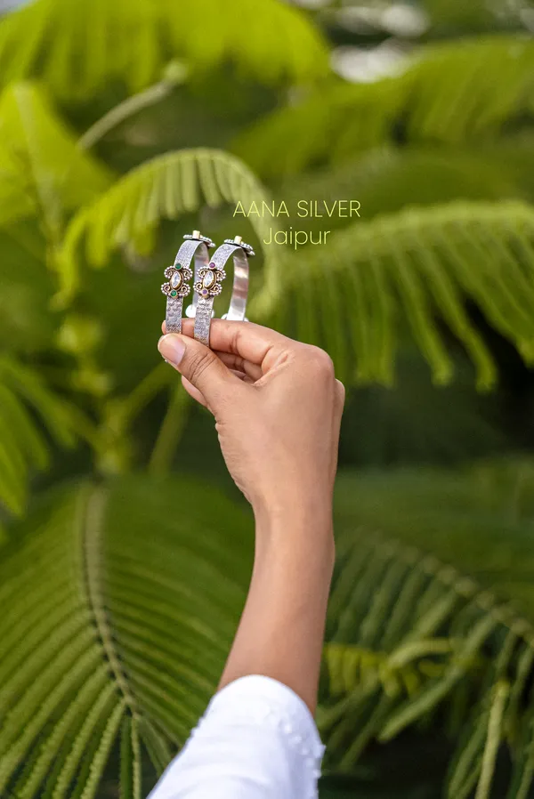 925_Pure_Sterling_Silver_|_Saundarya_Statement_Multi_Stone_Bangles_|_Well_Stamped_&_Hallmarked
