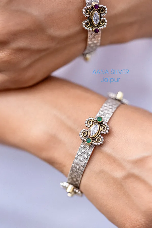 925_Pure_Sterling_Silver_|_Saundarya_Statement_Multi_Stone_Bangles_|_Well_Stamped_&_Hallmarked
