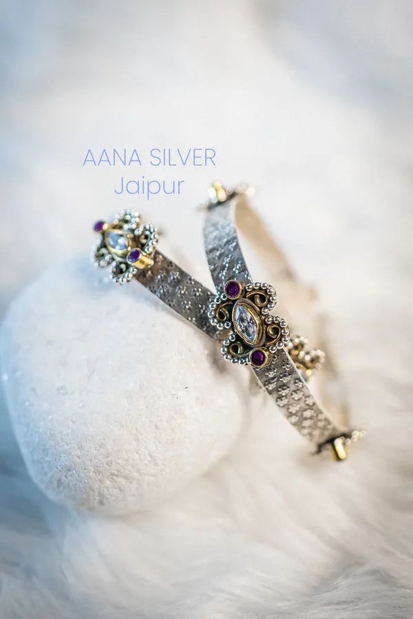 925_Pure_Sterling_Silver_|_Saundarya_Statement_Multi_Stone_Bangles_|_Well_Stamped_&_Hallmarked