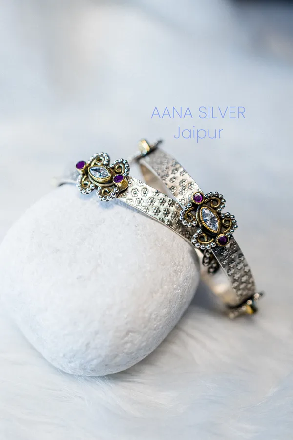 925_Pure_Sterling_Silver_|_Saundarya_Statement_Multi_Stone_Bangles_|_Well_Stamped_&_Hallmarked