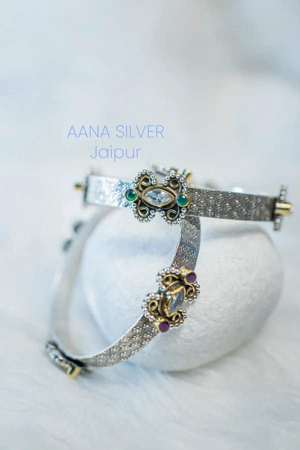 925_Pure_Sterling_Silver_|_Saundarya_Statement_Multi_Stone_Bangles_|_Well_Stamped_&_Hallmarked