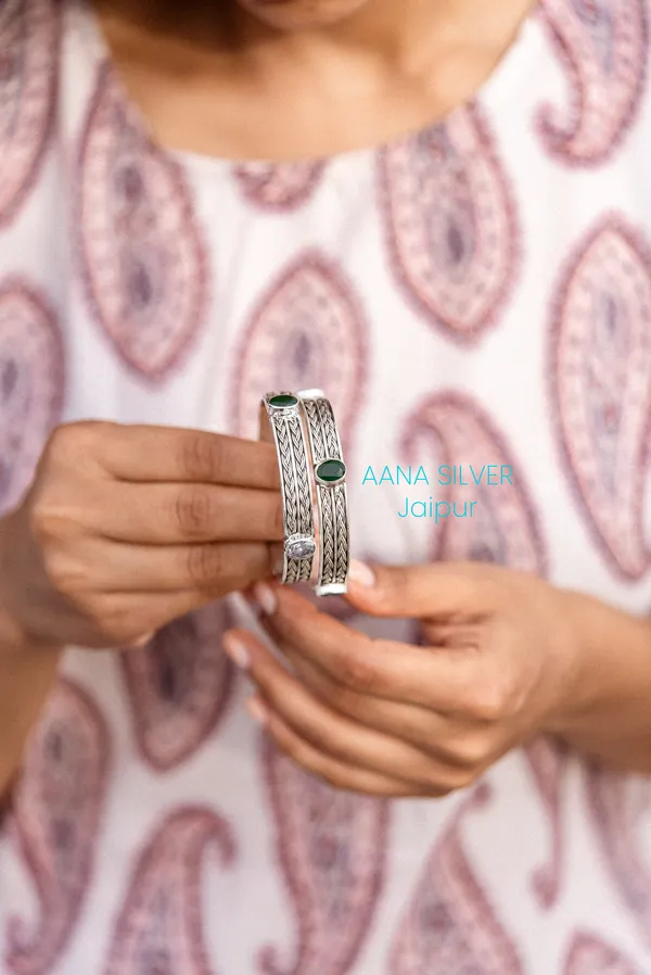 925_Pure_Sterling_Silver_|_Saundarya_Stone_Spiral_Bangles_|_Well_Stamped_&_Hallmarked