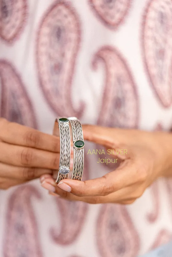 925_Pure_Sterling_Silver_|_Saundarya_Stone_Spiral_Bangles_|_Well_Stamped_&_Hallmarked