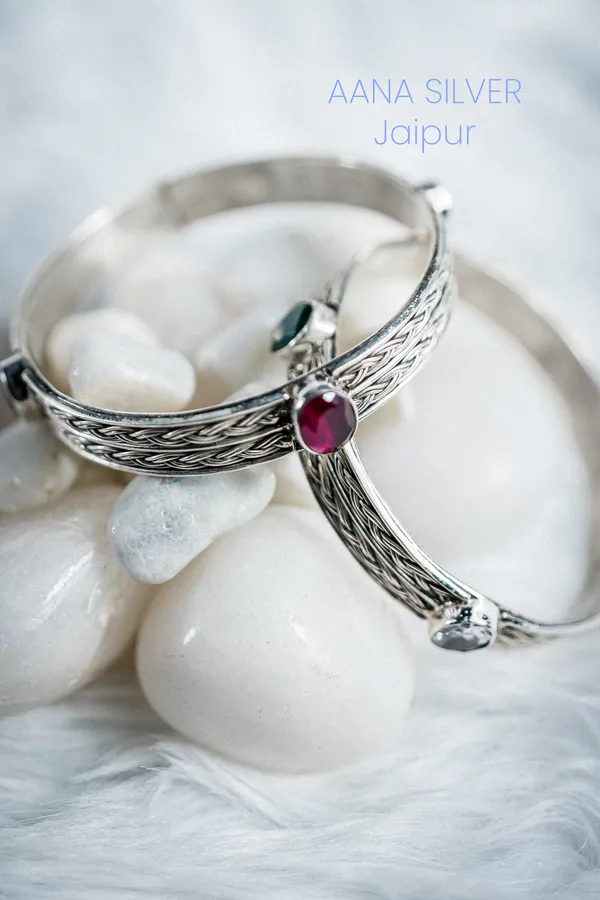 925_Pure_Sterling_Silver_|_Saundarya_Stone_Spiral_Bangles_|_Well_Stamped_&_Hallmarked