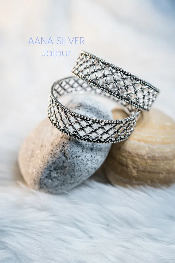 925_Pure_Sterling_Silver_|_Aabharan_Flower_Jali_Ball_Bangles_|_Well_Stamped_&_Hallmarked