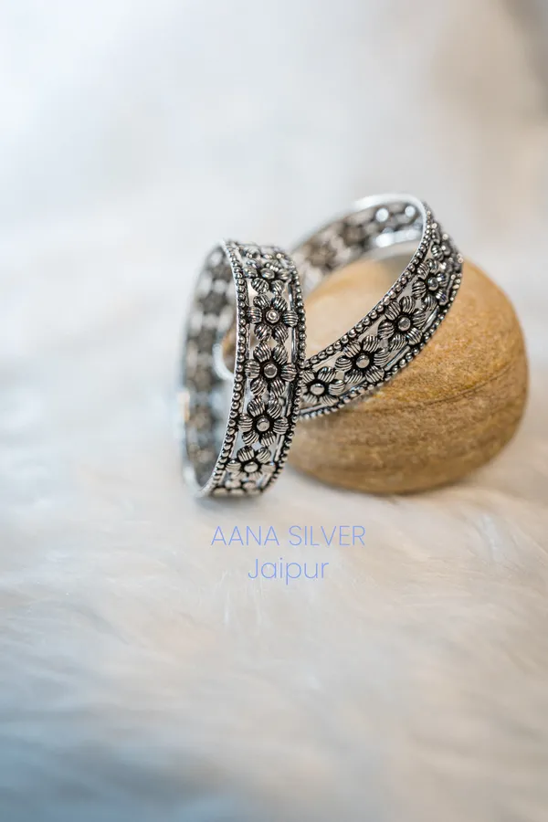 925_Pure_Sterling_Silver_|_Aabharan_Flower_Detailed_Bangles_|_Well_Stamped_&_Hallmarked