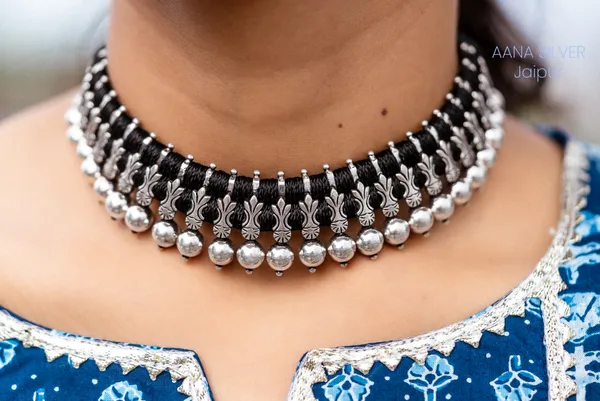 925_Pure_Sterling_Silver_|_Aabharan_Motif_Ball_Choker_|_Well_Stamped_&_Hallmarked