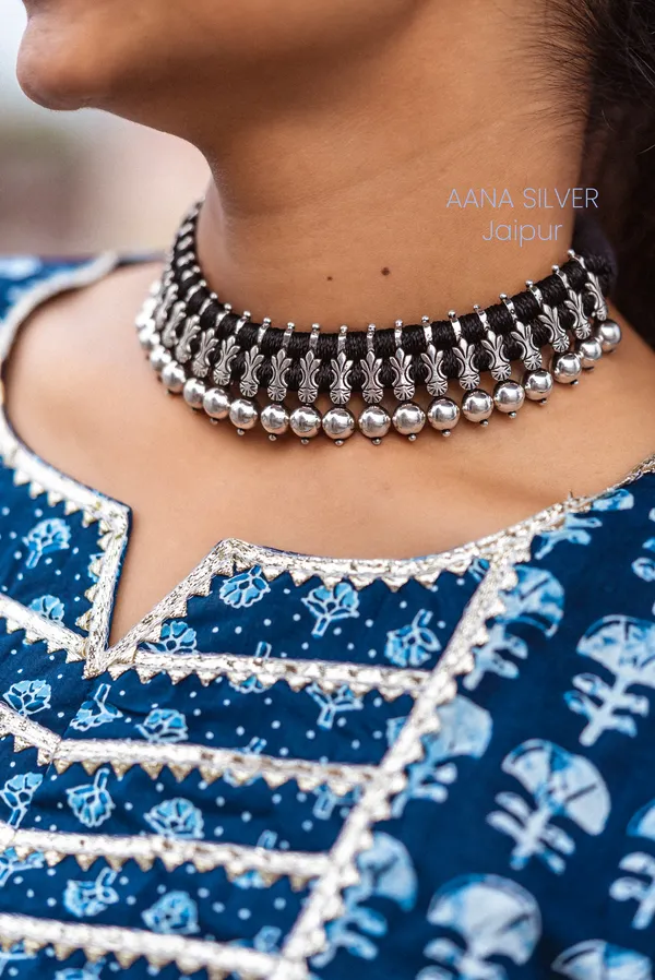 925_Pure_Sterling_Silver_|_Aabharan_Motif_Ball_Choker_|_Well_Stamped_&_Hallmarked