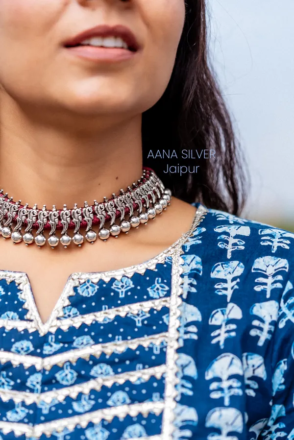 925_Pure_Sterling_Silver_|_Aabharan_Ball_Peacock_Choker_|_Well_Stamped_&_Hallmarked