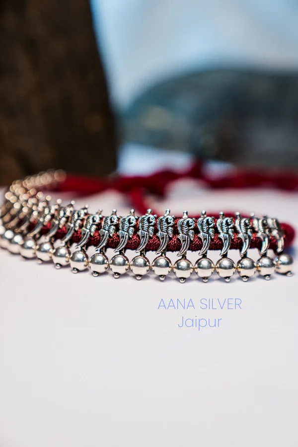 925_Pure_Sterling_Silver_|_Aabharan_Ball_Peacock_Choker_|_Well_Stamped_&_Hallmarked