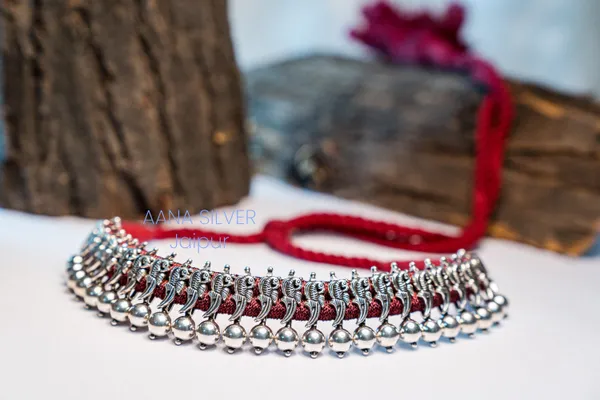 925_Pure_Sterling_Silver_|_Aabharan_Ball_Peacock_Choker_|_Well_Stamped_&_Hallmarked