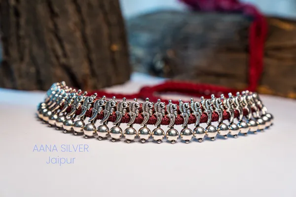 925_Pure_Sterling_Silver_|_Aabharan_Ball_Peacock_Choker_|_Well_Stamped_&_Hallmarked