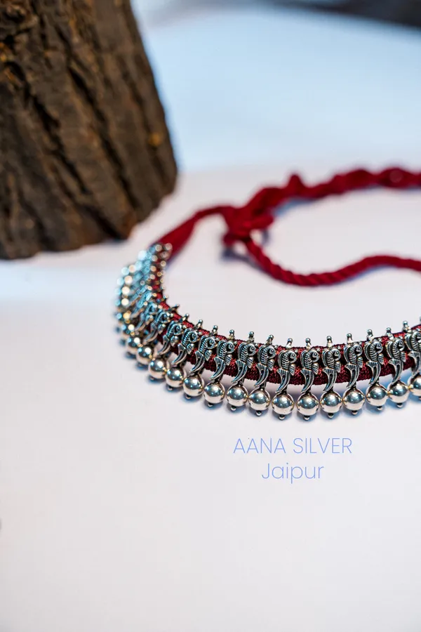 925_Pure_Sterling_Silver_|_Aabharan_Ball_Peacock_Choker_|_Well_Stamped_&_Hallmarked