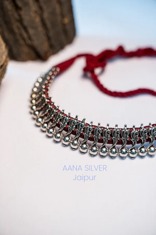 925_Pure_Sterling_Silver_|_Aabharan_Ball_Peacock_Choker_|_Well_Stamped_&_Hallmarked