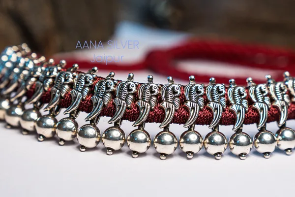 925_Pure_Sterling_Silver_|_Aabharan_Ball_Peacock_Choker_|_Well_Stamped_&_Hallmarked