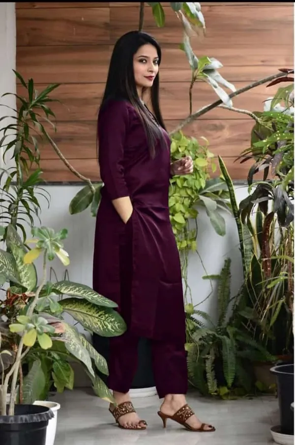 Maroon_Viscose_Rayon_Solid_Kurta_and_Pant_Set