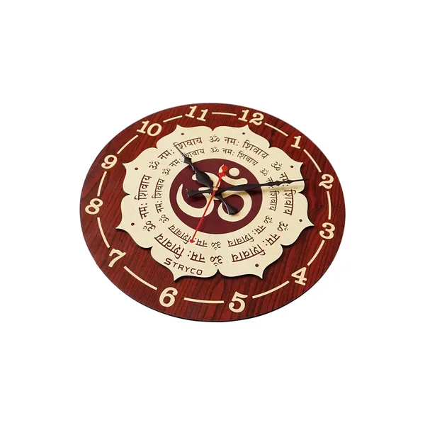 12x12_Inches_|_Om_Namah_Shivaay_Wooden_Clock_|_Home_Decor_&_Wall_Decor_Item_|_Timepiece_With_English_Digits_|_Spiritual_Gift_Item_|_Lord_Shiva_|_Red_and_Beige_