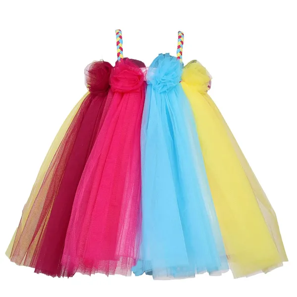 Multicolor_Solid_Square_Neck_Dress_For_Girls