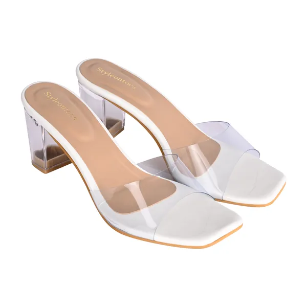 White_Transparent_Fancy_Block_Heels_For_Women