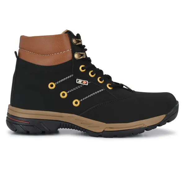 Black_Leatherette_And_Airmix_Lace_Ups_Boots_For_Men