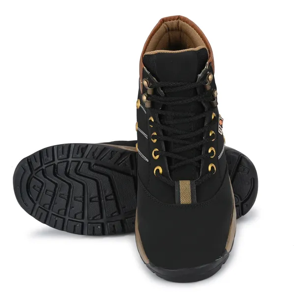 Black_Leatherette_And_Airmix_Lace_Ups_Boots_For_Men