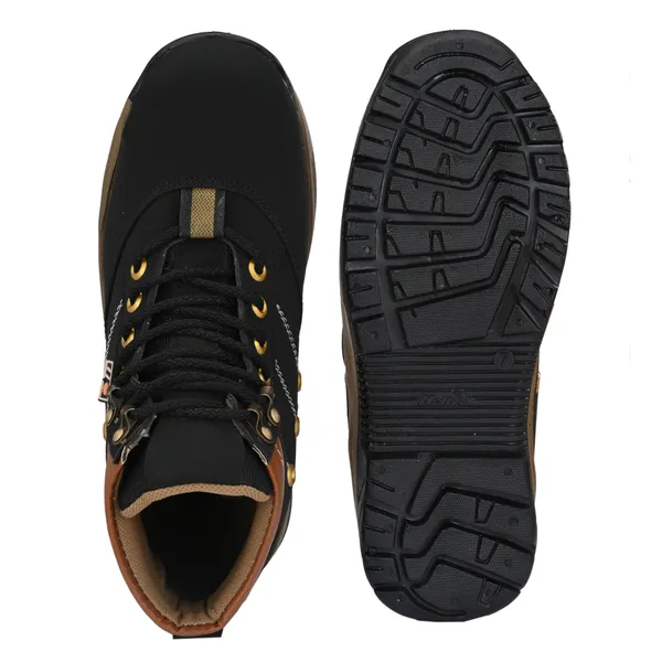 Black_Leatherette_And_Airmix_Lace_Ups_Boots_For_Men
