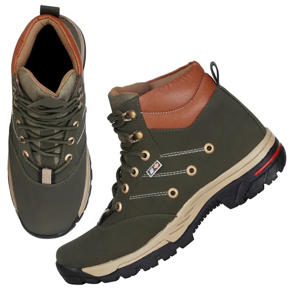 Dark_Green_Leatherette_And_Airmix_Lace_Ups_Boots_For_Men