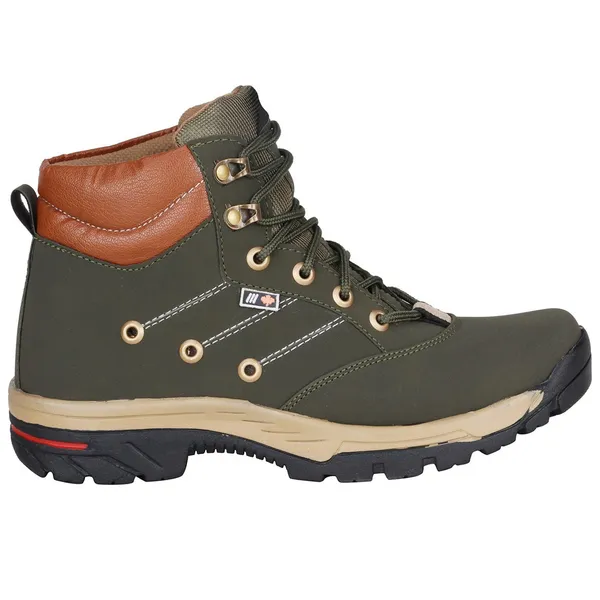 Dark_Green_Leatherette_And_Airmix_Lace_Ups_Boots_For_Men