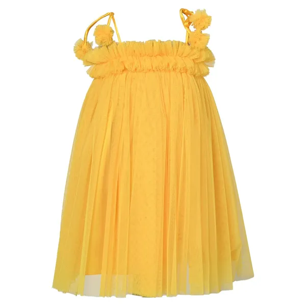 Yellow_Net_Floral_Pattern_Tutu_Dress_For_Girls