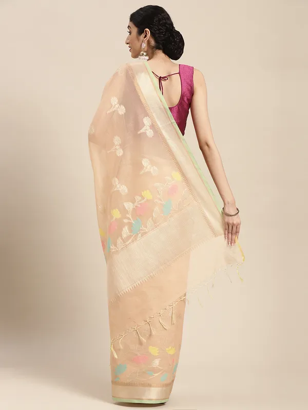Beige_Masrise_Cotton/Cotton_Banarasi_Sarees_For_Women