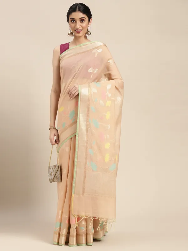 Beige_Masrise_Cotton/Cotton_Banarasi_Sarees_For_Women