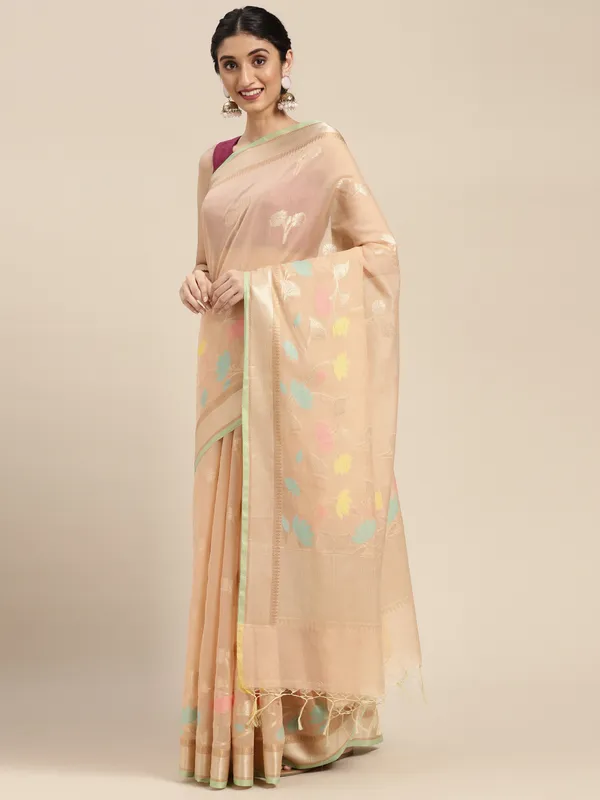 Beige_Masrise_Cotton/Cotton_Banarasi_Sarees_For_Women