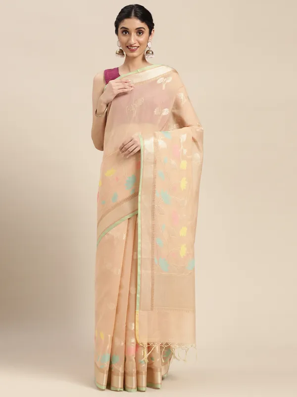 Beige_Masrise_Cotton/Cotton_Banarasi_Sarees_For_Women
