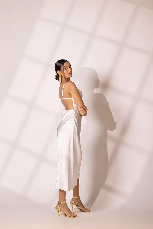 White_Satin_Drape_Dress_For_Women