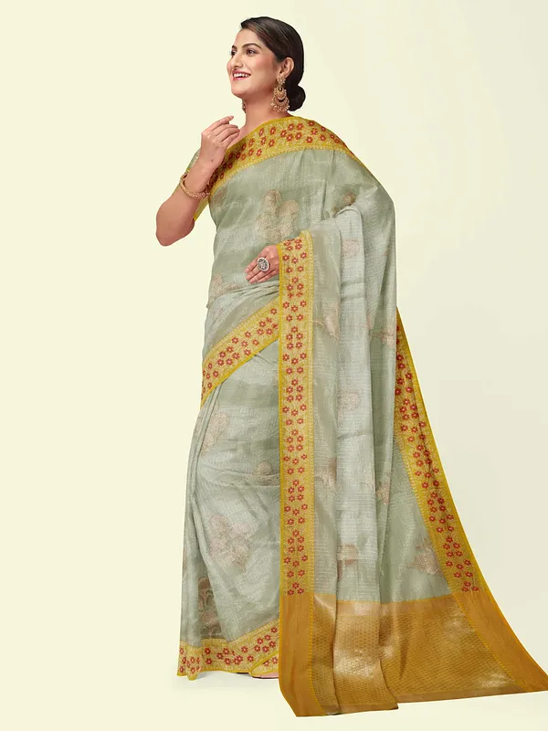 Sea_Green_Cotton_Blend_Banarasi_Sarees_For_Women