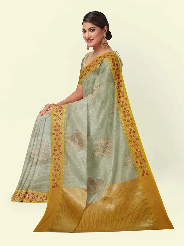 Sea_Green_Cotton_Blend_Banarasi_Sarees_For_Women