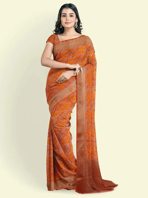 Orange_Cotton_Blend_Banarasi_Sarees_For_Women