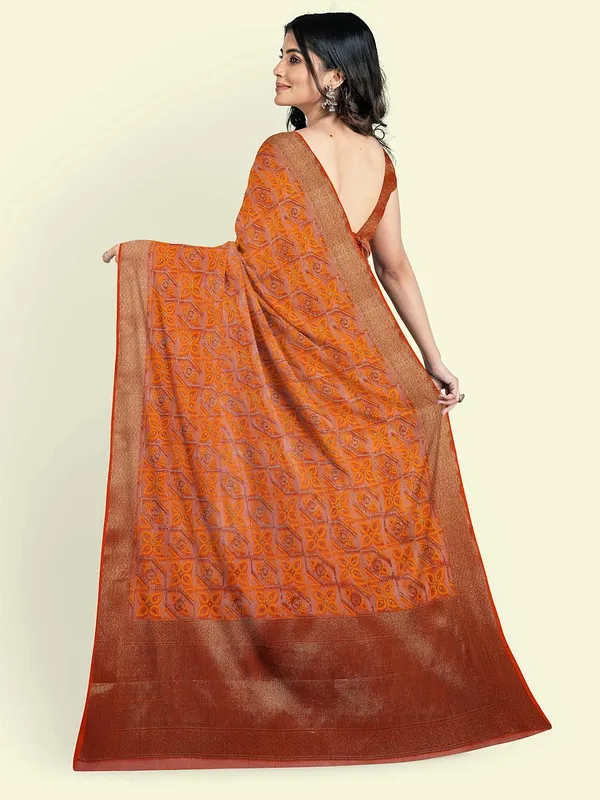 Orange_Cotton_Blend_Banarasi_Sarees_For_Women